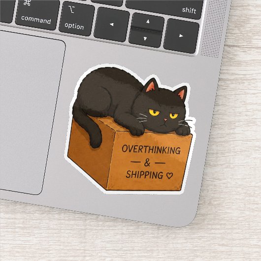 Sticker met meme van overdenkende kat (Detail)