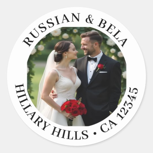 Sticker met retouradres en koppel foto (Voorkant)