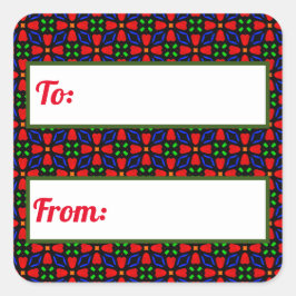 Sticker met rode en groene kerstcadeaus