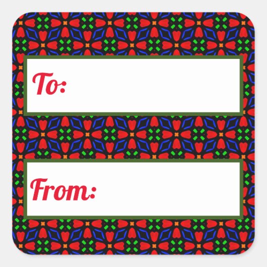 Sticker met rode en groene kerstcadeaus (Voorkant)