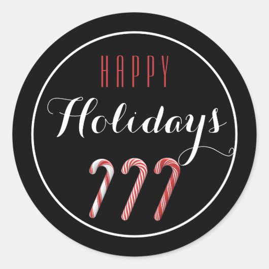 Sticker met rode en witte snoepjes Happy Holiday (Voorkant)