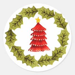 Sticker met rode kerstboom