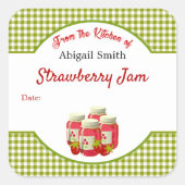 Sticker met ruitjesmotief en aardbei (Voorkant)