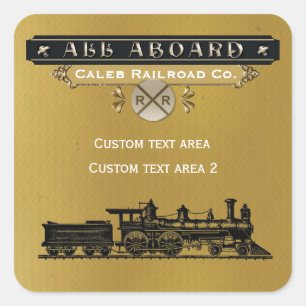 Sticker met stoomlocomotief op vintage treinfeestj