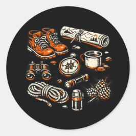 Sticker met vintage kampeerbenodigdheden | Retro b