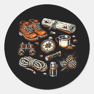 Sticker met vintage kampeerbenodigdheden | Retro b