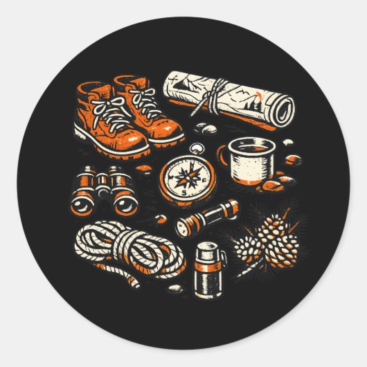 Sticker met vintage kampeerbenodigdheden | Retro b (Voorkant)