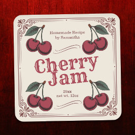 Sticker met vintage kersenjamlabel