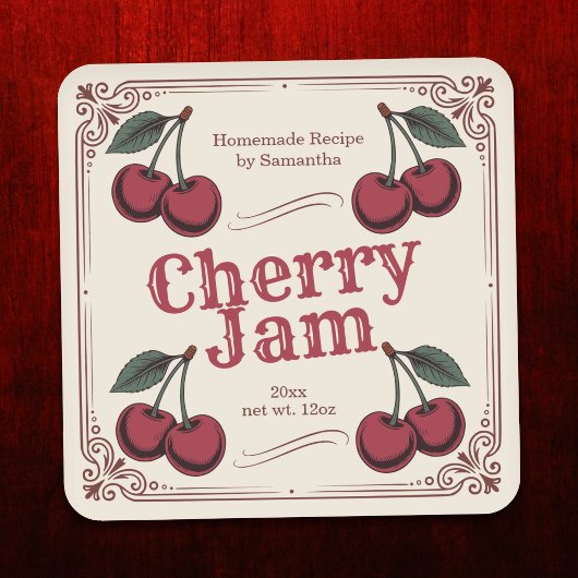 Sticker met vintage kersenjamlabel