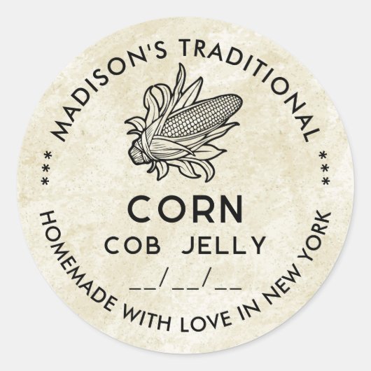 Sticker met vintage maiskolf jelly en maiskolf sym (Voorkant)