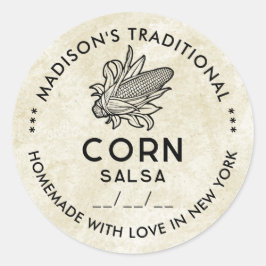 Sticker met vintage maïssalsa en kornosymbool