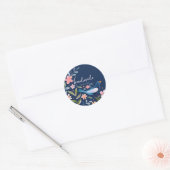 Sticker met vogeltjes en bloemetjes op donkerblauw (Envelop)