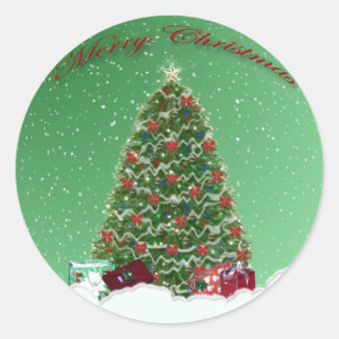 Sticker met Wereldbol met groene kerstwinter