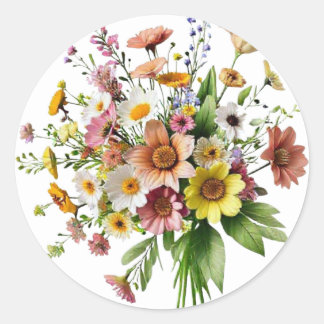 Sticker met wilde bloemenboeket | Kleurrijk botani