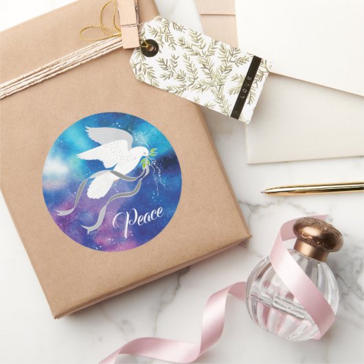 Sticker met witte dove Classic Round (Geschenken)