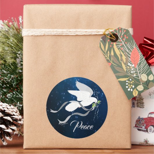 Sticker met witte dove Classic Round (Feestdagen)