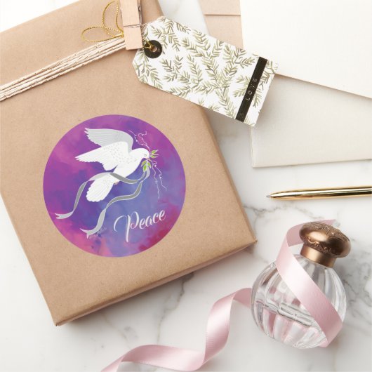 Sticker met witte dove Classic Round (Geschenken)
