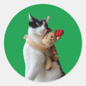 Sticker met witte en zwarte kattenrendierkerst voo (Voorkant)