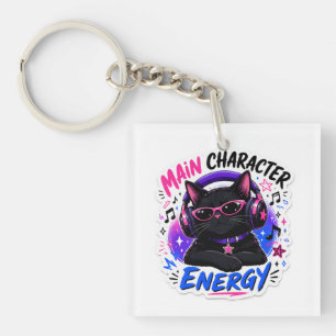 Sticker met Zwarte Kat en Hoofdpersonage-energie Sleutelhanger