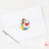 Sticker, Modern Tiener Belle Reading Ronde Sticker (Envelop)