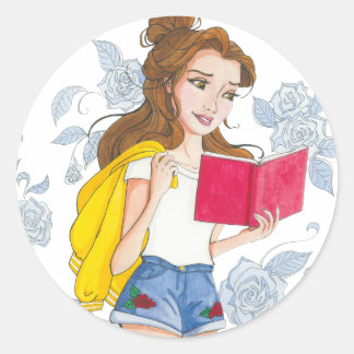 Sticker, Modern Tiener Belle Reading Ronde Sticker