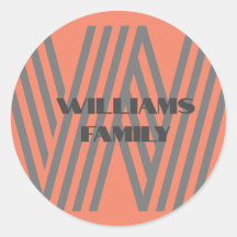 Sticker monogram initiaal oranje familienaam