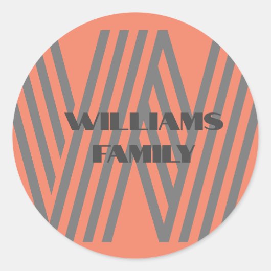 Sticker monogram initiaal oranje familienaam (Voorkant)