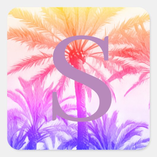 Sticker monogram initiaal tropische palmboom retro (Voorkant)