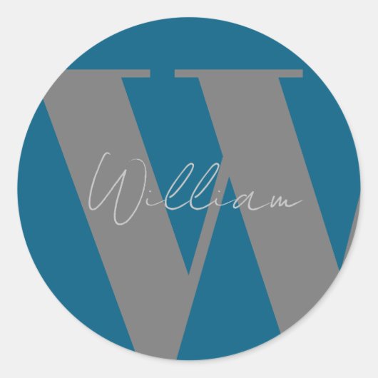 STICKER Monogram naam blauw grijs stijlvol (Voorkant)