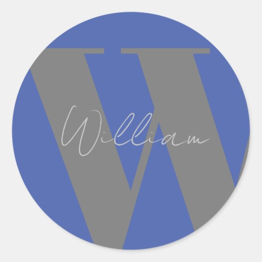 STICKER Monogram naam blauw grijs stijlvol (Voorkant)