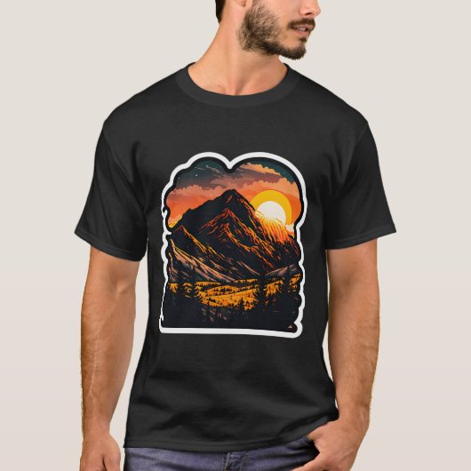 Sticker Mountain Prachtige Sunset Art T-shirt (Voorkant)