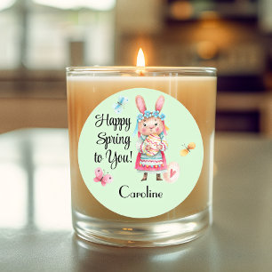 Sticker, Naam 3 inch Lief Konijn Happy Spring Me Ronde Sticker