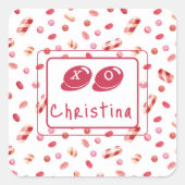 Sticker Naam XO Snoep Patroon Valentijnsdag 1.5in (Voorkant)