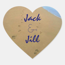 Sticker Paar Voetstappen Zandstrand Hart Luv