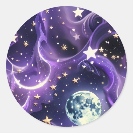 Sticker - Paarse Hemelse Maanfasen Ontwerp (Voorkant)