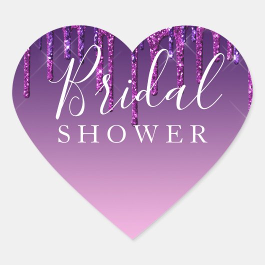 Sticker - Paarse & Roze Glitter Drip Bruidsfeest (Voorkant)