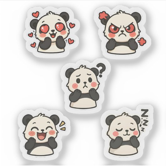 Sticker Pack - 5 leuke panda stickers (Voorkant)