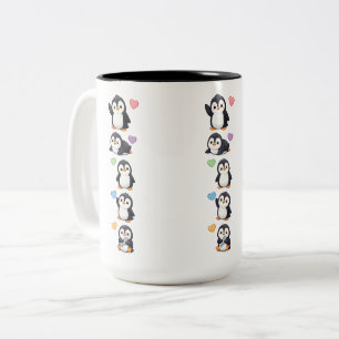 Sticker Pak Mok Kawaii Pinguïn met Kleurrijke Hart