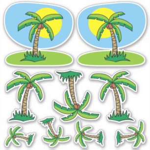 Sticker Palm Tree Cartoon Set
