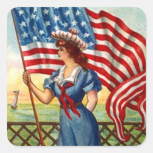 Sticker Patriotic Lady USA Old Glory Flag