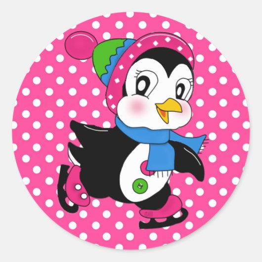 Sticker-/pinguïn- en pooldots ronde sticker (Voorkant)