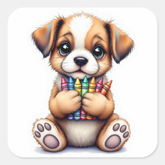 Sticker 'Puppy keert terug naar school met kleurpo