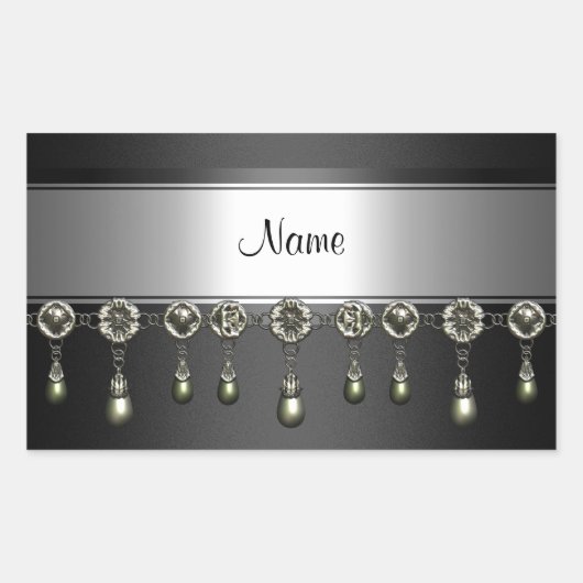 Sticker Rechthoek Zwart Zilver Chrome Jewel trim (Voorkant)