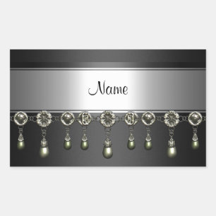 Sticker Rechthoek Zwart Zilver Chroom Jewel trim