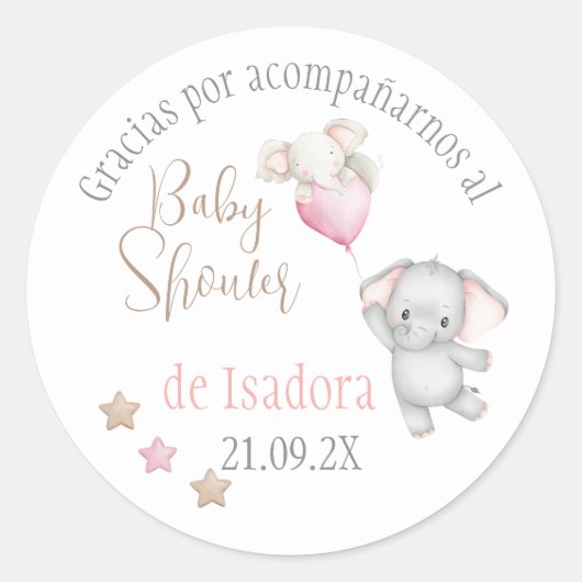 Sticker Redonda Chica Baby shower en español con e (Voorkant)