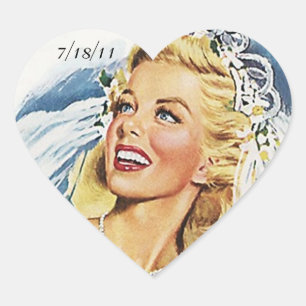 Sticker Retro Bruid Huwelijk Hart Datum