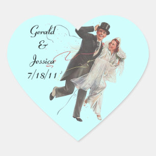 Sticker Retro Couple Marriage Weduwshart Datum