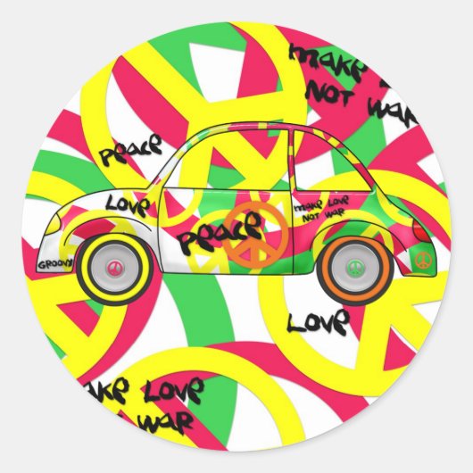 Sticker Retro Liefde Vrede Retro 60's 70's Auto (Voorkant)