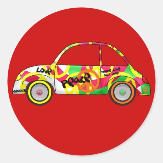 Sticker Retro Love Peace Retro 60's 70's Auto (Voorkant)