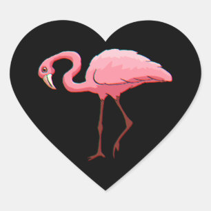 Sticker Retro Stationery Pink Flamingo Black Heart